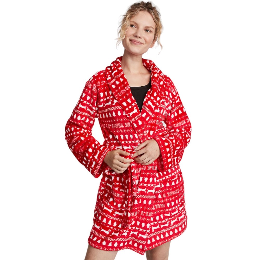 Victoria's Secret Women's Short Cozy Robe, Shawl Collar, Red Pepper, XS-XXL